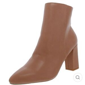 New MADDEN GIRL Faux Leather Flex Pointed Toe Zipper Women's Booties Caramel NWT